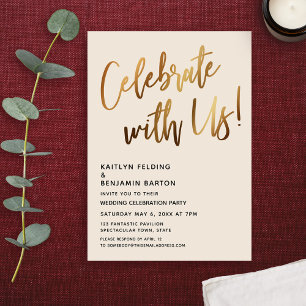 Vier Feest Met Ons! Minimal Goud Handgeschreven Cr Kaart