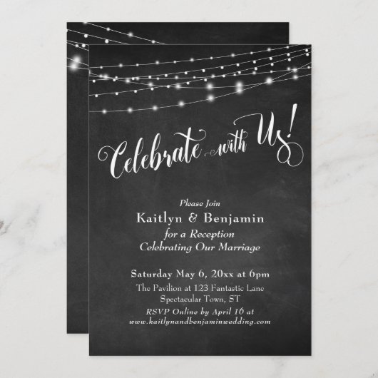 Vier Feest met Ons! Typografie, Schoolbord Lichtje Kaart (Voorkant / Achterkant)