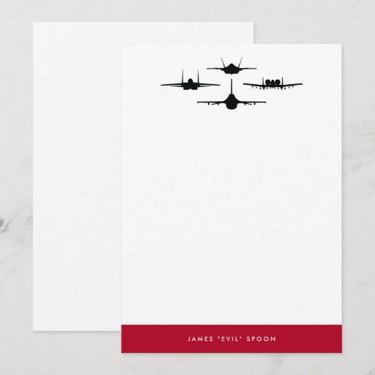 Vier Fighter Jet Silhouette Personal Stationery Bedankkaart (Voorkant / Achterkant)