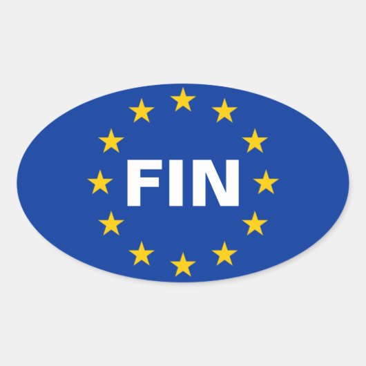 VIER Finland "FIN" vlag van de Europese Unie Ovale Sticker (Voorkant)