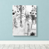 Vier flessen en witte bloemen canvas afdruk (Insitu (Houten vloer))