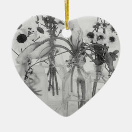 Vier flessen en witte bloemen keramisch ornament