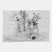 Vier flessen en witte bloemen theedoek (Horizontaal)