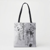 Vier flessen en witte bloemen tote bag (Voorkant)