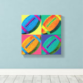 Vier Footballs in verschillende kleuren Canvas Afdruk (Insitu (Houten vloer))