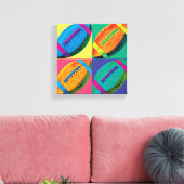 Vier Footballs in verschillende kleuren Canvas Afdruk (Insitu (Woonkamer))