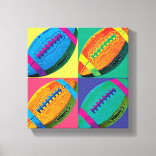 Vier Footballs in verschillende kleuren Canvas Afdruk