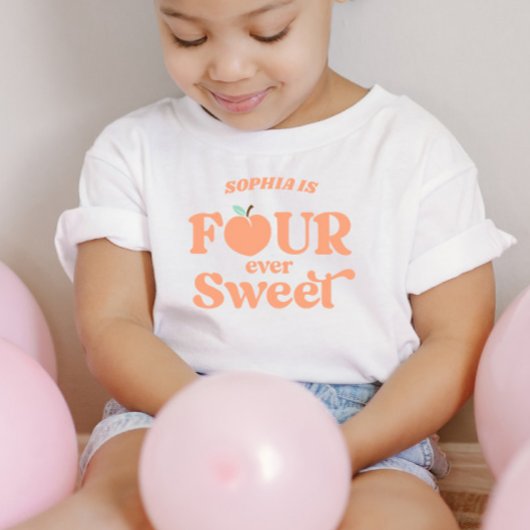 Vier Forever Sweet Peach Fruit 4de Verjaardagsfees Kinder Shirts