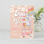 Vier Forever Young Groovy Daisy Rainbow 4de Verjaa Kaart (Staand voorkant)