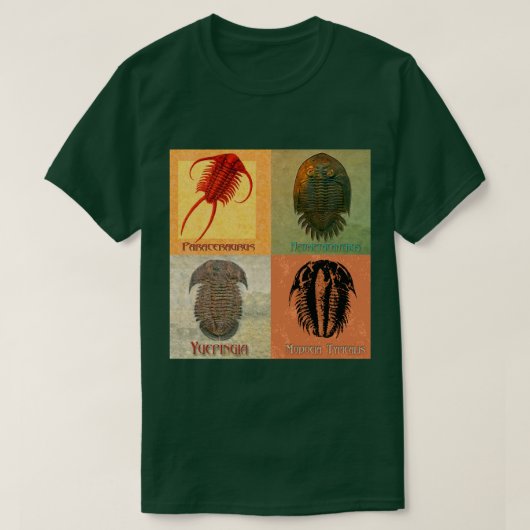 Vier Fossil Trilobite Montage T-shirt (Design voorkant)