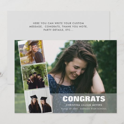 Vier foto-Afstuderen CONGRATS Collage Feestdagenkaart (Voorkant / Achterkant)