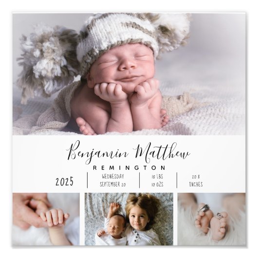 Vier foto-Baby geboorte Stats Foto Afdruk (Voorkant)