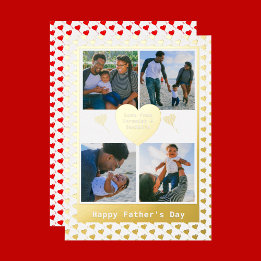 Vier Foto Familienaam Gold Red Hearts Fathers Dag Folie Feestdagenkaart