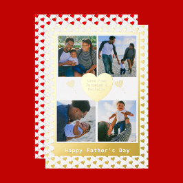 Vier Foto Familienaam Gold Red Hearts Fathers Dag Folie Feestdagenkaart
