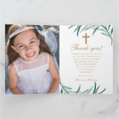 Vier foto groen eerste communie bedankkaart (Binnen)