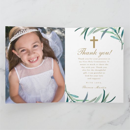 Vier foto groen eerste communie bedankkaart (Binnen)