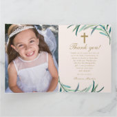Vier foto groen eerste communie blush bedankkaart (Binnen)