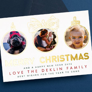 Vier foto ornament Merry Christmas Gelukkig Nieuwj Folie Feestdagenkaart