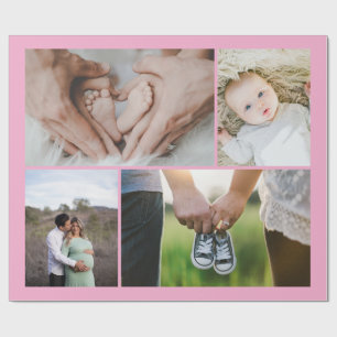 Vier Foto Roze Baby Thema Gepersonaliseerde Foto's Cadeaupapier