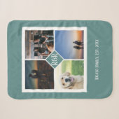 Vier foto sjabloon Monogram gepersonaliseerd groen Sherpa Deken (Voorkant (horizontaal))