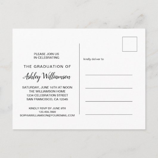 Vier foto witte ombre afstudeerfeest uitnodiging briefkaart (Achterkant)