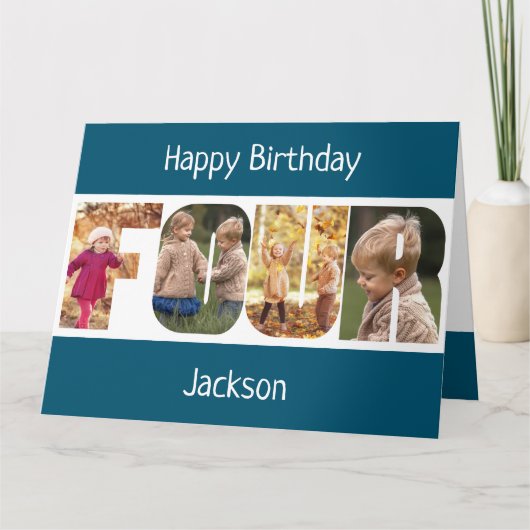 VIER Fotobrieven Roze Meisjes 4e Verjaardag Kaart (Voorkant)