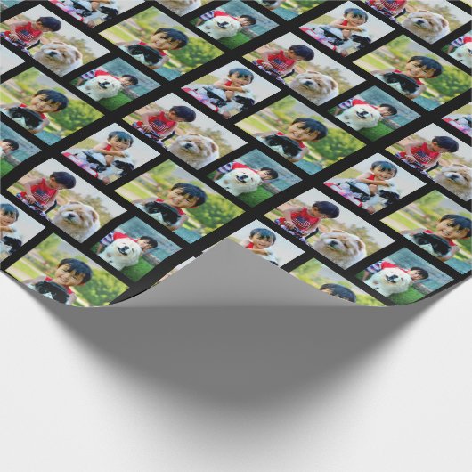 Vier fotocollage aangepaste kerstvakantie cadeaupapier (Hoek)