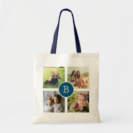 Vier Fotocollage met Initiaal, Custom Tote Bag