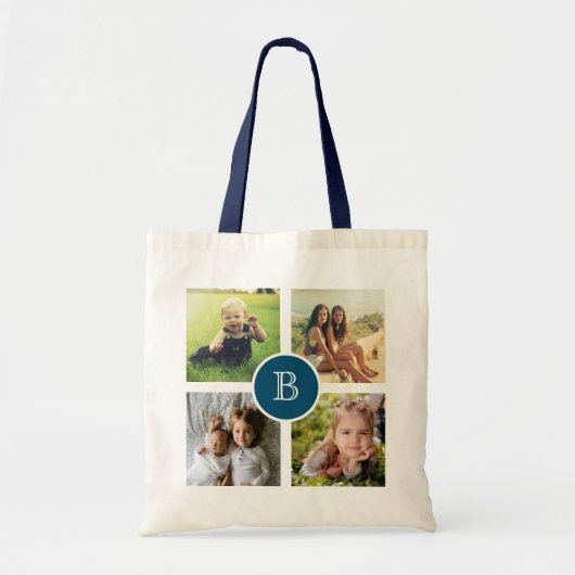 Vier Fotocollage met Initiaal, Custom Tote Bag (Voorkant)