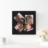 Vier Fotocollage-Sjabloon Vierkante Klok (Huis)