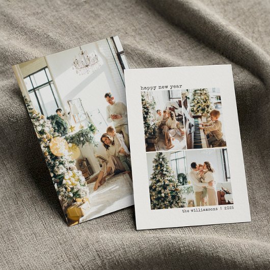 Vier fotocollage typemachine minimalistisch nieuwj feestdagenkaart