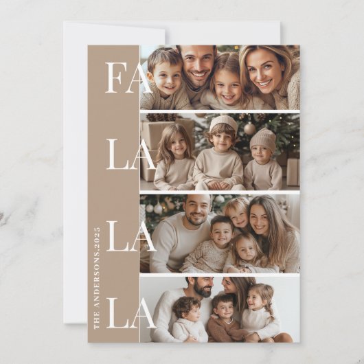 Vier foto's Beige Fa La La Christmas Kaart (Voorkant)