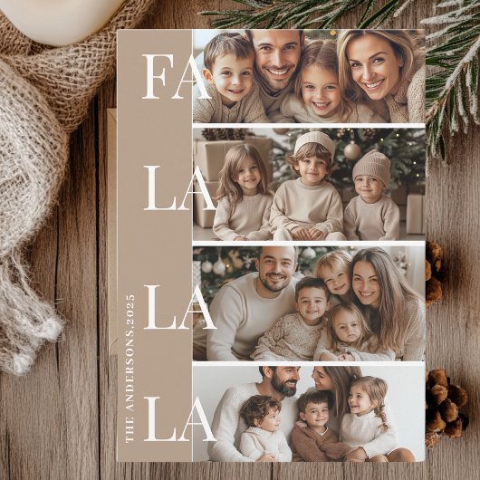 Vier foto's Beige Fa La La Christmas Kaart