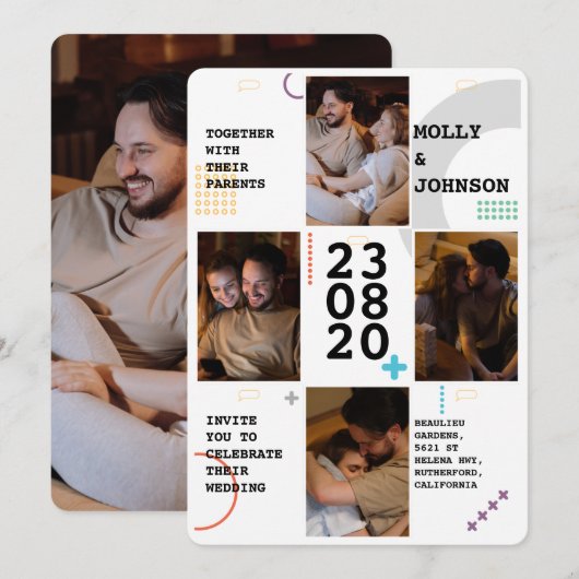 Vier foto's bruiloft uitnodiging (Voorkant / Achterkant)