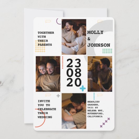 Vier foto's bruiloft uitnodiging (Voorkant)