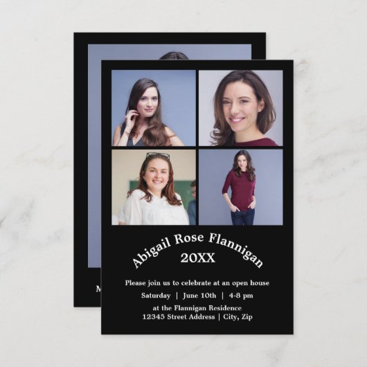 Vier Foto's Collage - 3x5 Afstuderen Aankondiging (Voorkant / Achterkant)