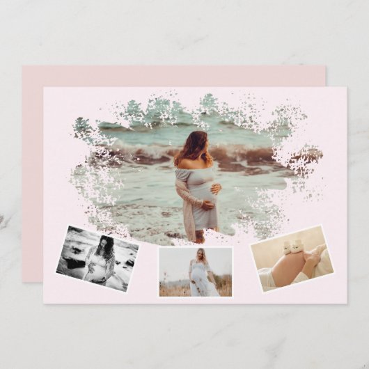 Vier foto's Collage Eenvoudige moeder om zwanger t Aankondiging (Voorkant / Achterkant)