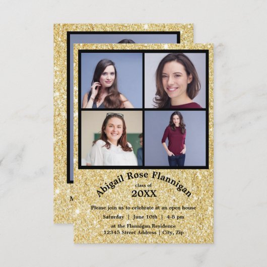 Vier foto's Collage Faux Gold-3x5Afstudeerder Aank Kaart (Voorkant / Achterkant)