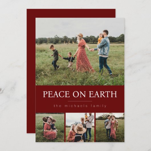 Vier foto's collage kerstkaart - Rood (Voorkant / Achterkant)