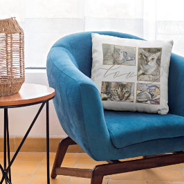 Vier foto's Collage Love Pets Name White Kussen