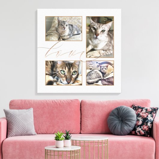 Vier foto's Collage Love Script White Canvas Afdruk (Insitu (Woonkamer))