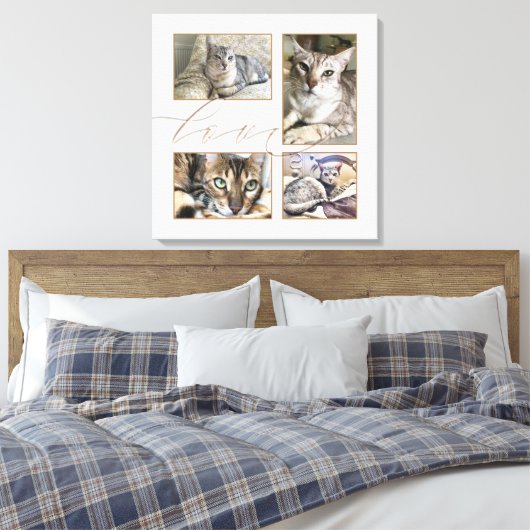 Vier foto's Collage Love Script White Canvas Afdruk (Insitu (Slaapkamer))