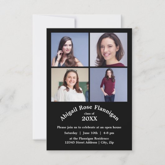 Vier foto's Collage Zwart- 3x5 Afstuderen Kaart (Voorkant)