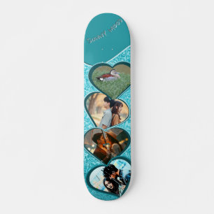 Vier foto's en naam hart blauw water abstract persoonlijk skateboard