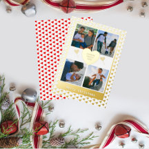 Vier foto's Familienaam Gold Red Hearts Kerstmis