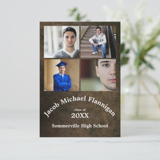 Vier foto's Leer 3x5- Afstuderen Aankondiging (Staand voorkant)