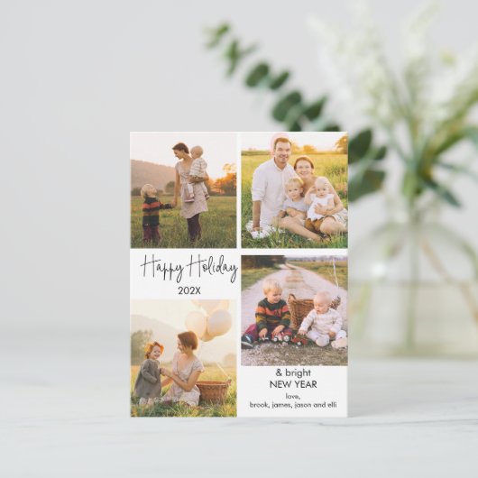 Vier foto's met minimalistische familie met kerstf briefkaart (Staand voorkant)