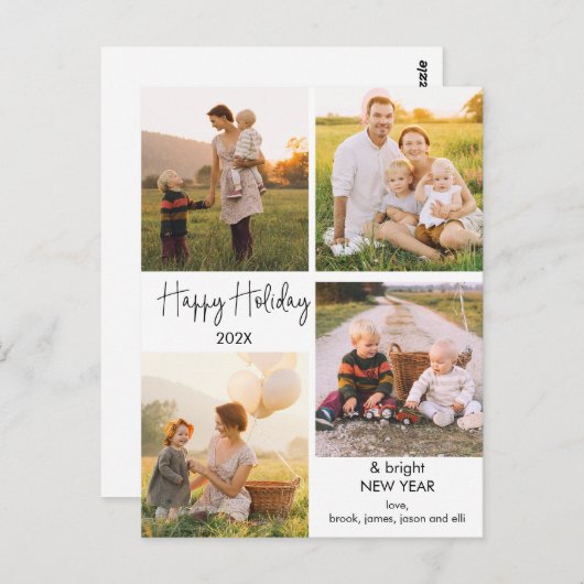 Vier foto's met minimalistische familie met kerstf briefkaart (Voorkant / Achterkant)