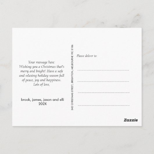 Vier foto's met minimalistische familie met kerstf briefkaart (Achterkant)