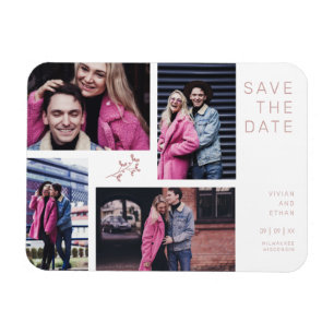 Vier foto's Modern Minimalist Collage Wedding Magneet